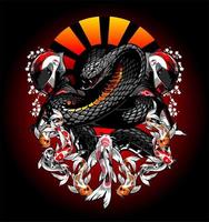 black cobra snake and koi vector