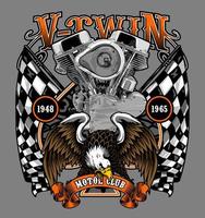 v twin and eagle on racing flag vector