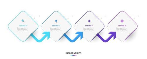 plantilla de diseño de etiquetas infográficas vectoriales con iconos y 4 opciones o pasos. se puede utilizar para diagramas de proceso, presentaciones, diseño de flujo de trabajo, banner, diagrama de flujo, gráfico de información. vector