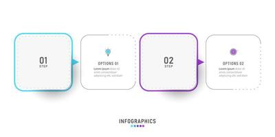 plantilla de diseño de etiquetas infográficas vectoriales con iconos y 2 opciones o pasos. se puede utilizar para diagramas de proceso, presentaciones, diseño de flujo de trabajo, banner, diagrama de flujo, gráfico de información. vector