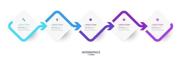 plantilla de diseño de etiquetas infográficas vectoriales con iconos y 5 opciones o pasos. se puede utilizar para diagramas de proceso, presentaciones, diseño de flujo de trabajo, banner, diagrama de flujo, gráfico de información. vector