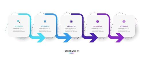 plantilla de diseño de etiquetas infográficas vectoriales con iconos y 5 opciones o pasos. se puede utilizar para diagramas de proceso, presentaciones, diseño de flujo de trabajo, banner, diagrama de flujo, gráfico de información. vector