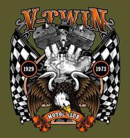 v twin and eagle on racing flag vector