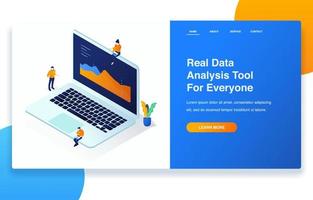 personas isométricas analizando datos en la computadora portátil vector