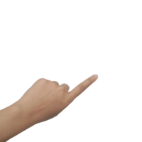 Close up Asian female 15-20 age hand pointing with index finger touching or pressing, sign arm and hand isolated on a white background copy space symbol language png