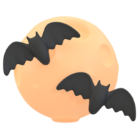 ícone de halloween de renderização 3D - morcegos na frente da lua png