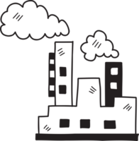 Hand Drawn factory is emitting smoke illustration on transparent background png