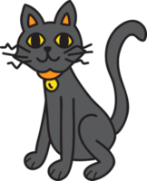 Hand Drawn cute halloween black cat illustration on transparent background png