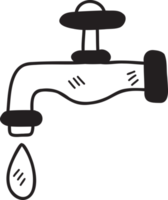 hand gezeichneter wasserhahn mit tropfender wasserillustration auf transparentem hintergrund png