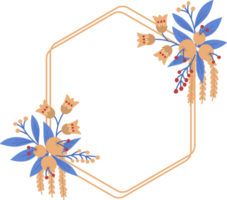 hexagon decorated with floral frame illustration on transparent background png