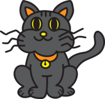 hand gezeichnete nette halloween-illustration der schwarzen katze auf transparentem hintergrund png