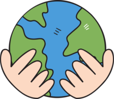 Hand Drawn world and hand illustration on transparent background png