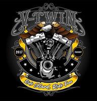 v twin con fondo de águila y cinta vector