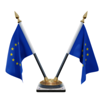 europeisk union 3d illustration dubbel- v skrivbord flagga stå png