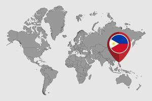 Pin map with Philippines flag on world map. Vector illustration.