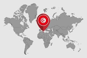 Pin map with Tunisia flag on world map. Vector illustration.