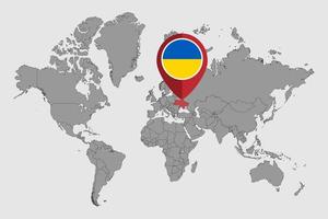 Pin map with Ukraine flag on world map.Vector illustration. vector