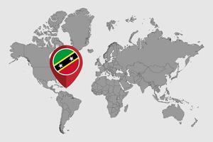 Pin map with Saint Kitts and Nevis flag on world map. Vector illustration.