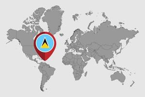 Pin map with Saint Lucia flag on world map. Vector illustration.