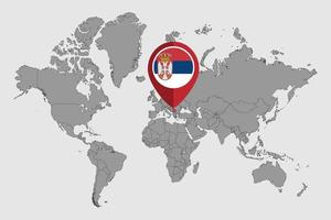 Pin map with Serbia flag on world map. Vector illustration.