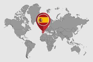 Pin map with Spain flag on world map.Vector illustration. vector