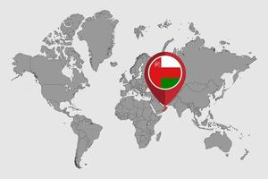 Pin map with Oman flag on world map. Vector illustration.