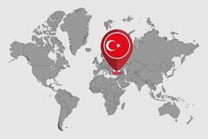 Pin map with Turkey flag on world map.Vector illustration. vector