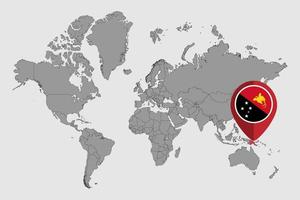 Pin map with Papua New Guinea flag on world map. Vector illustration.