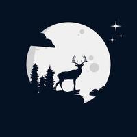 Vector illustration of wild deer in the moon logo design