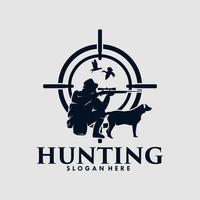 hunting sniper rifle and dog hunt logo design vector