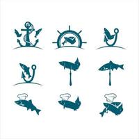 Set of vector sea, fish, restaurant logo design