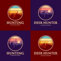 Vintage Deer Hunter and hunting Logo design template vector