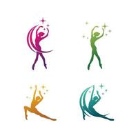 Young gymnast woman dance with ribbon logo vector