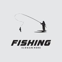 Silhouette fishing on white background logo design vector