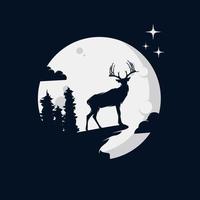 Vector illustration of wild deer in the moon logo design