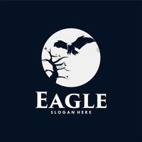 Eagle moon illustration logo design templates Premium Vector