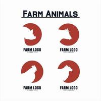 set of farm head animals logo design vector