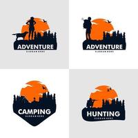 conjunto de campamento salvaje, plantilla de vector de diseño de logotipo de caza de aventura