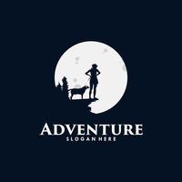 Adventure girl in the moon logo design vector