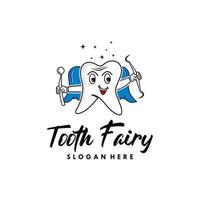 smiling cartoon character of tooth fairy logo design vector