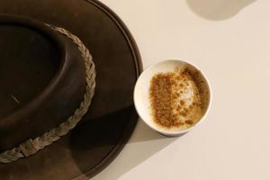 Hot coffee on the table in a restaurant. photo