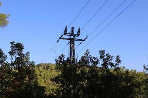 Electrical wires carrying high voltage current. photo