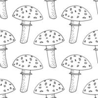 fly agaric seamless pattern. wallpaper, textile, background, wrapping paper. sketch hand drawn doodle. scandinavian monochrome minimalism. mushroom, forest poisonous inedible vector