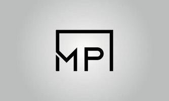 Letter MP logo design. MP logo with square shape in black colors vector free vector template.