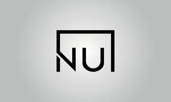 Letter NU logo design. NU logo with square shape in black colors vector free vector template.