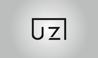 Letter UZ logo design. UZ logo with square shape in black colors vector free vector template.