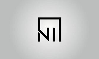 Letter NI logo design. NI logo with square shape in black colors vector free vector template.