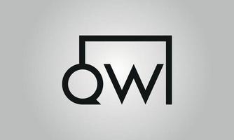 Letter QW logo design. QW logo with square shape in black colors vector free vector template.