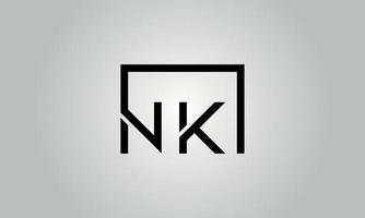 Letter NK logo design. NK logo with square shape in black colors vector free vector template.