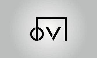 Letter OV logo design. OV logo with square shape in black colors vector free vector template.